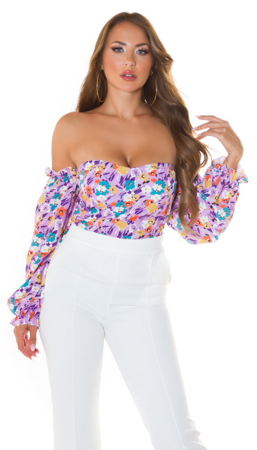 Off Shoulder Latina Top with Print Lilac